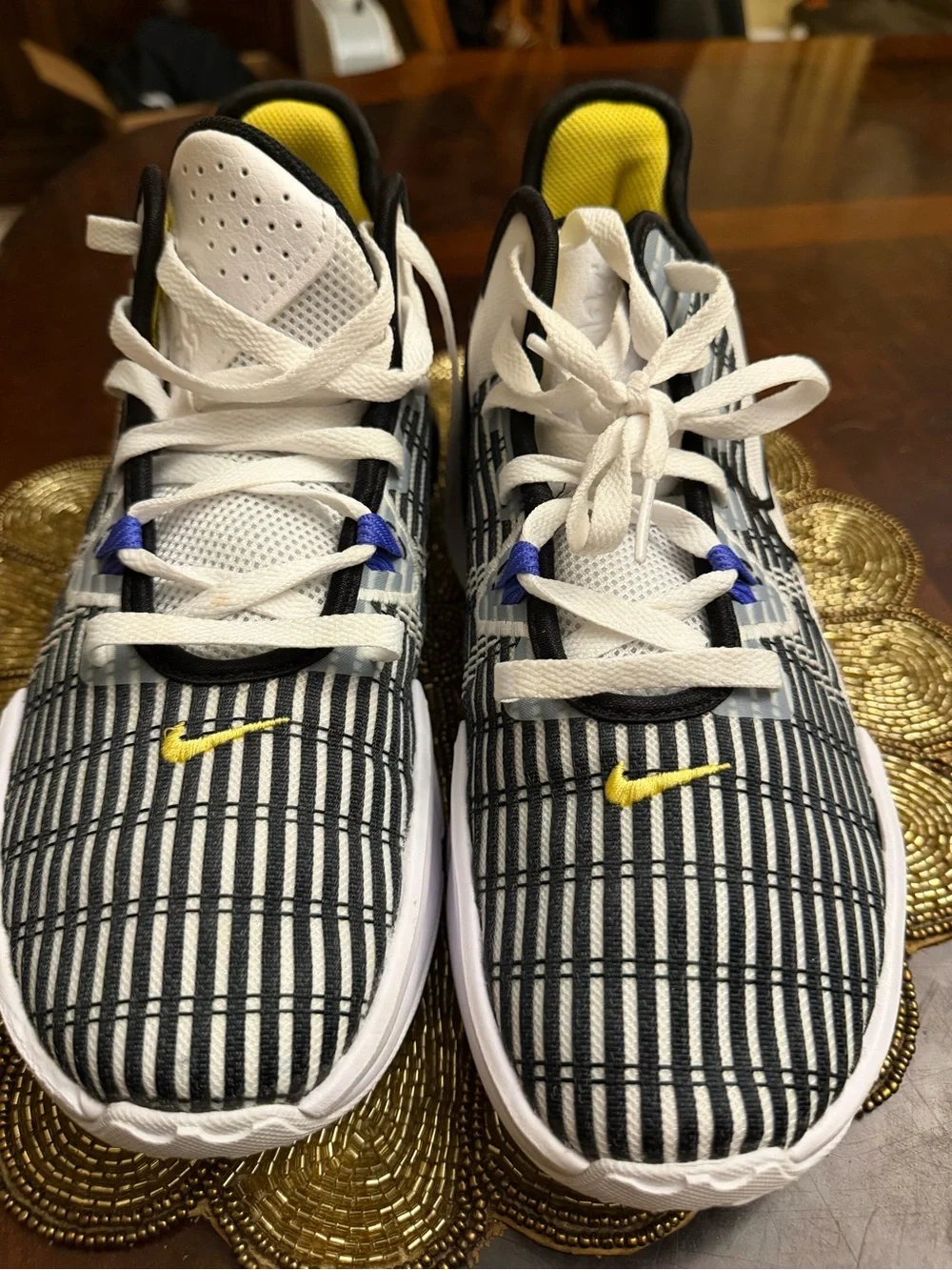 Nike Kids Black & White Sneakers with Yellow and Blue Accents